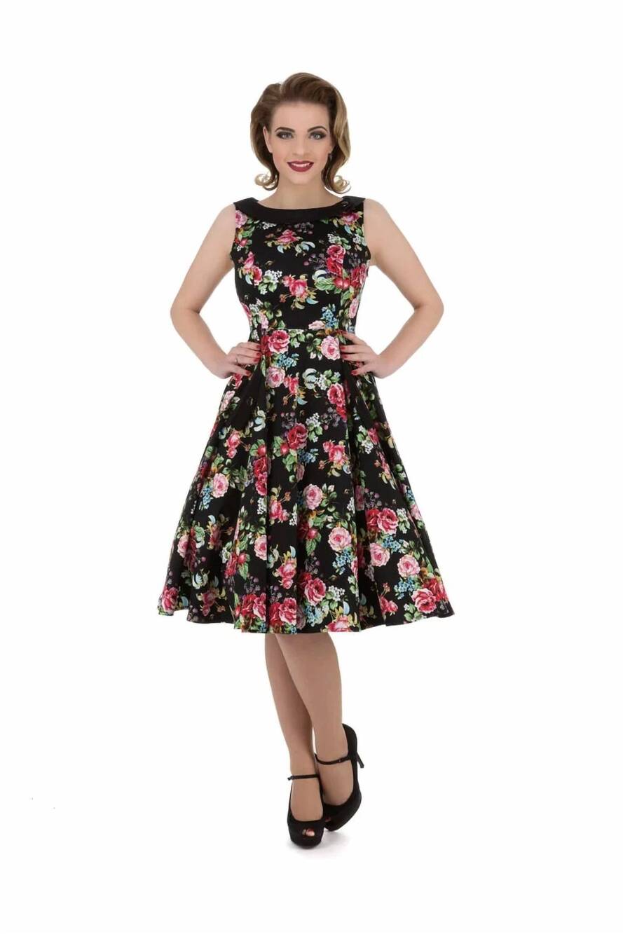 NEW ORCHID BLOOM floral swing dress in black/ red